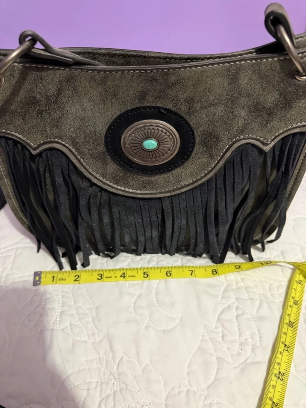 Justin Boots Crossbody Bag with Turquoise Concho - Olive Green - Picture 4 of 4